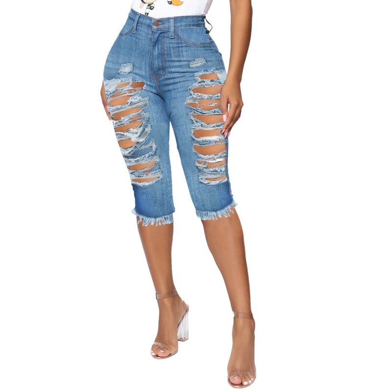 Ripped Frayed Cut-Off Wholesale Women Capri Jeans