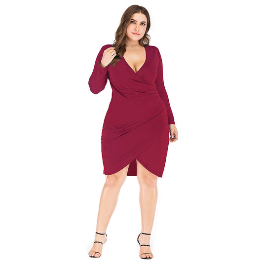 Plus Size V-Neck Slim Elegant Dress Women Wholesale