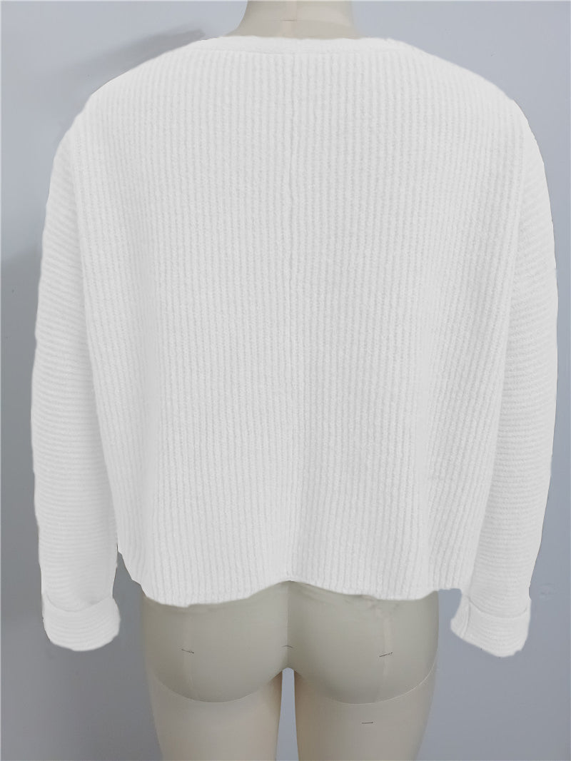 V-Neck Solid Color Plus Size Sweater For Women Wholesale