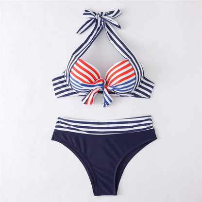 Striped Sexy Split Bikini Wholesale Swimsuit Vendors With Bow