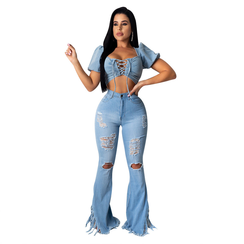 Ripped Tassel Washed Wholesale Womens Jeans Suppliers