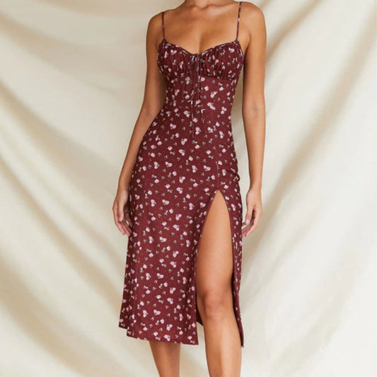 Floral High Slit Wholesale Cami Boho Dress