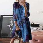 Fashion Print Cotton & Linen Round Neck Seven-Quarter Sleeves Loose Dress Casual Wholesale Dresses SD531710