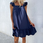 Solid Color Short Loose Sling Ruffled Dress Wholesale Dresses