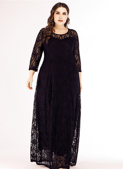 3/4 Sleeve Elegant Swing Curvy Lace Dresses Wholesale Plus Size Clothing