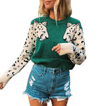Casual Color-Blocking Print Tops Loose Long Sleeve Wholesale Sweater