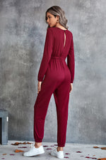 Simple Casual Long-Sleeved Drawstring Solid Color Jumpsuit Wholesale Women Clothing
