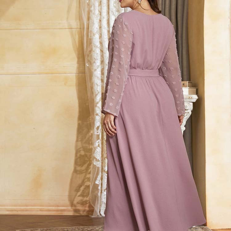 Jacquard Long Sleeve Tie-Up Curvy Dresses Wholesale Plus Size Clothing