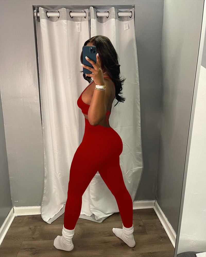 Fashion Solid Color Sexy Cutout Backless Sling Womens Jump Suits Wholesale Jumpsuits