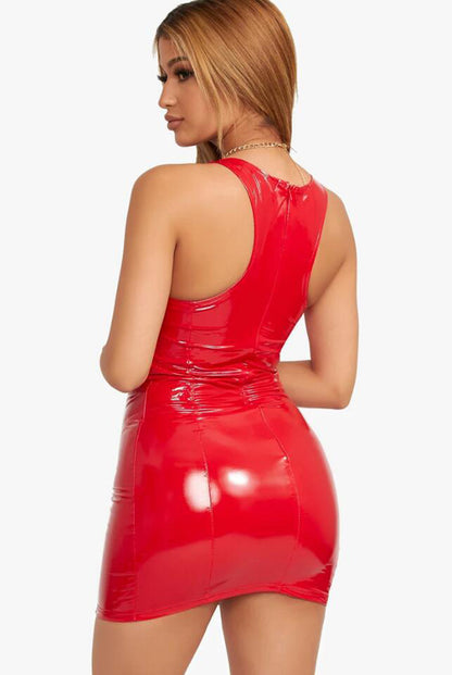 Sexy PU Sling Bag Hip Dress Bodycon Zipper High Elastic Women'S Clubwear Wholesale Dresses