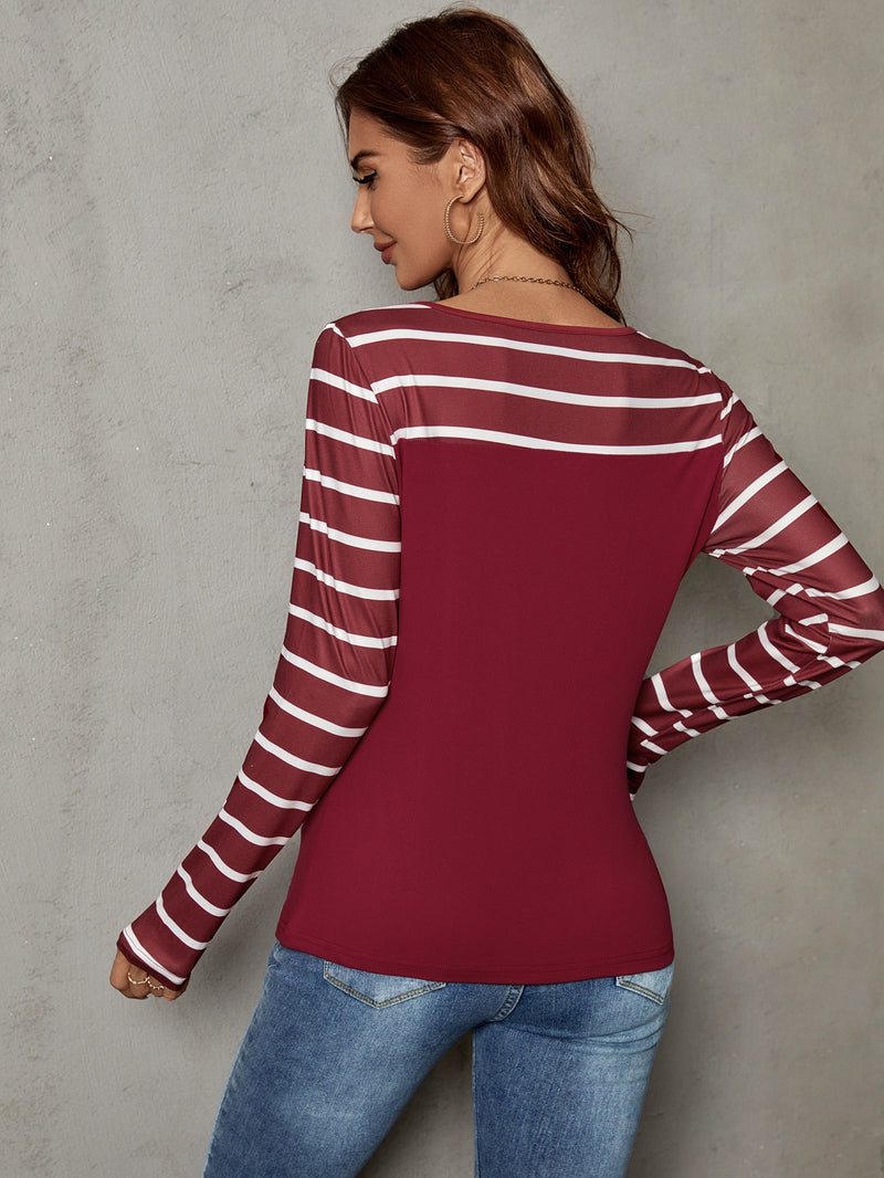Casual Round Neck Stripes Tops Wholesale Womens Long Sleeve T Shirts
