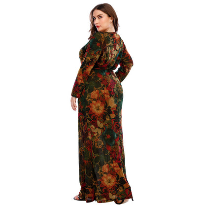 Floral Print Long Sleeve Casual Curvy Dresses Wholesale Plus Size Clothing