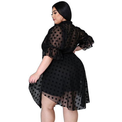 Mesh See-Throught Sexy Irregular Hem Women Curvy Dresses Wholesale Plus Size Clothing