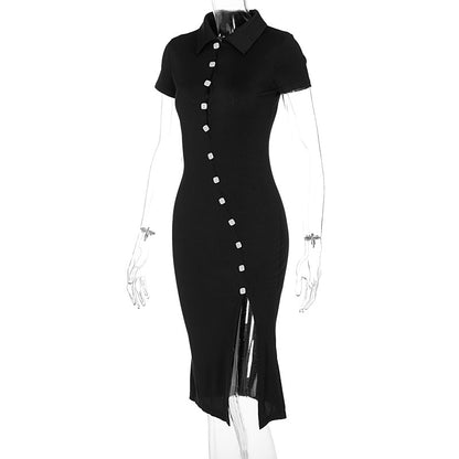 Lapel Slit Sexy Summer T Shirt Dress Wholesale Bodycon Dresses