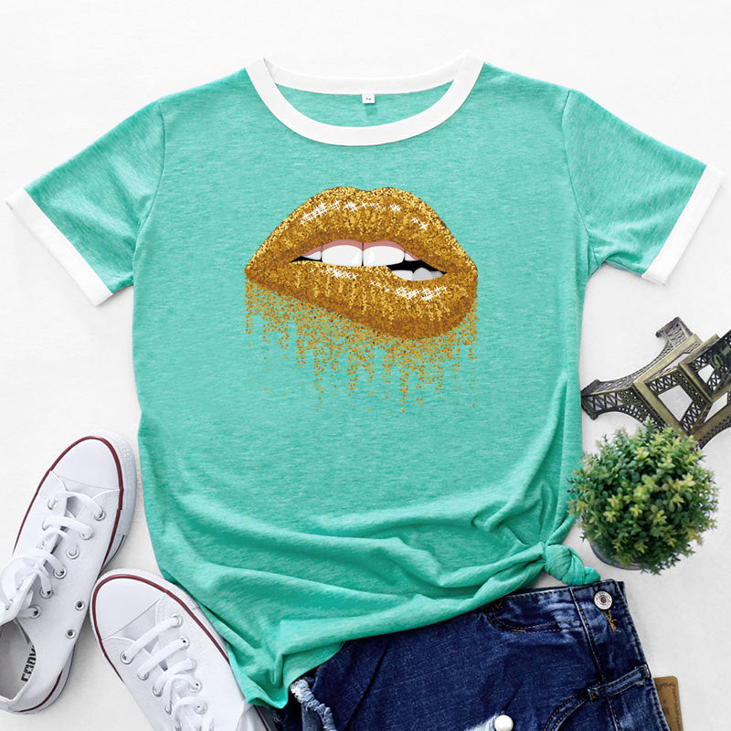 Women Fashion Lip Print Short Sleeve Wholesale T-shirts Summer