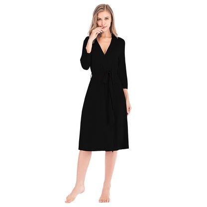 3/4 Sleeve Lace-Up Modal Loose Women Nightgown Wholesale Loungewear