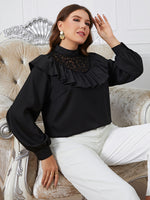 Wholesale Plus Size Women Clothing Commuting Temperament All-Match Clavicle Ruffled Round Neck Top