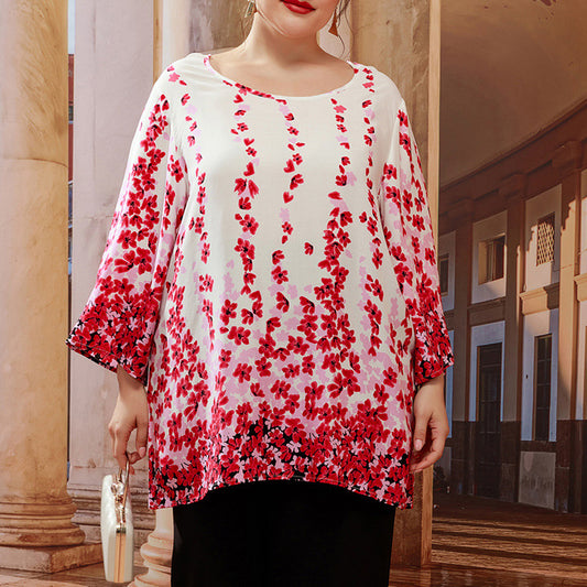 Fashion Print Loose Round Neck Top Plus Size Womens T Shirts Wholesale