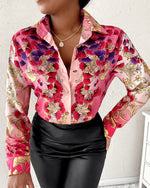 Floral Print Long Sleeve Lapel Collar Button Down Wholesale Shirts Blouses For Women Summer