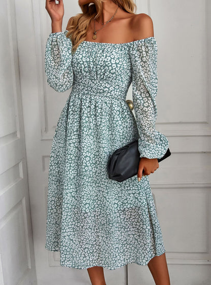 Floral Print Long Sleeve Square Neck Midi Dress Wholesale Dresses