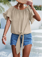 Off Shoulder Ruffle Round Neck T-Shirts Wholesale Womens Tops