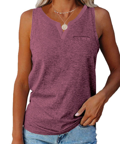 V-Neck Solid Color Sleeveless Loose Womens Vests Casual Summer Wholesale Tank Tops