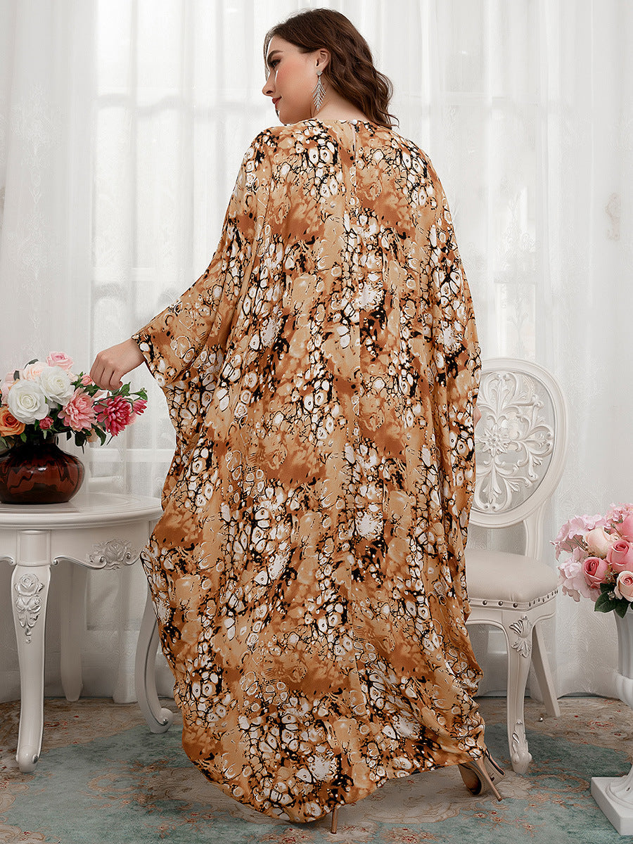 Printed Oversized Doll Sleeve Curvy Maxi Dresses Wholesale Plus Size Clothing