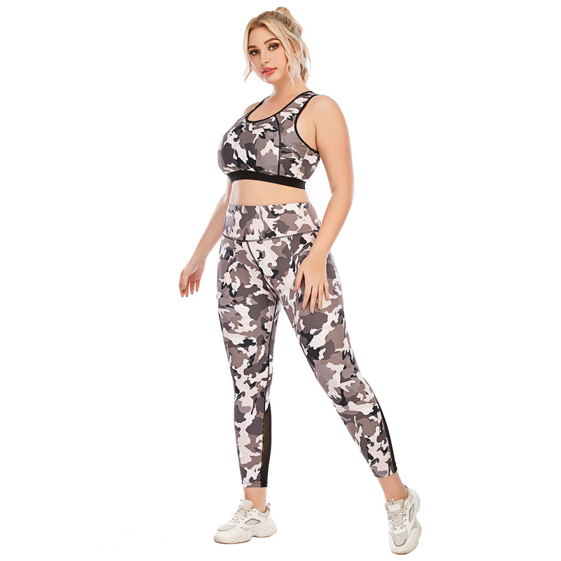Sport Bra & Leggings Camo Print Curvy Yoga Fitness Suits Workout Plus Size Two Piece Sets Wholesale