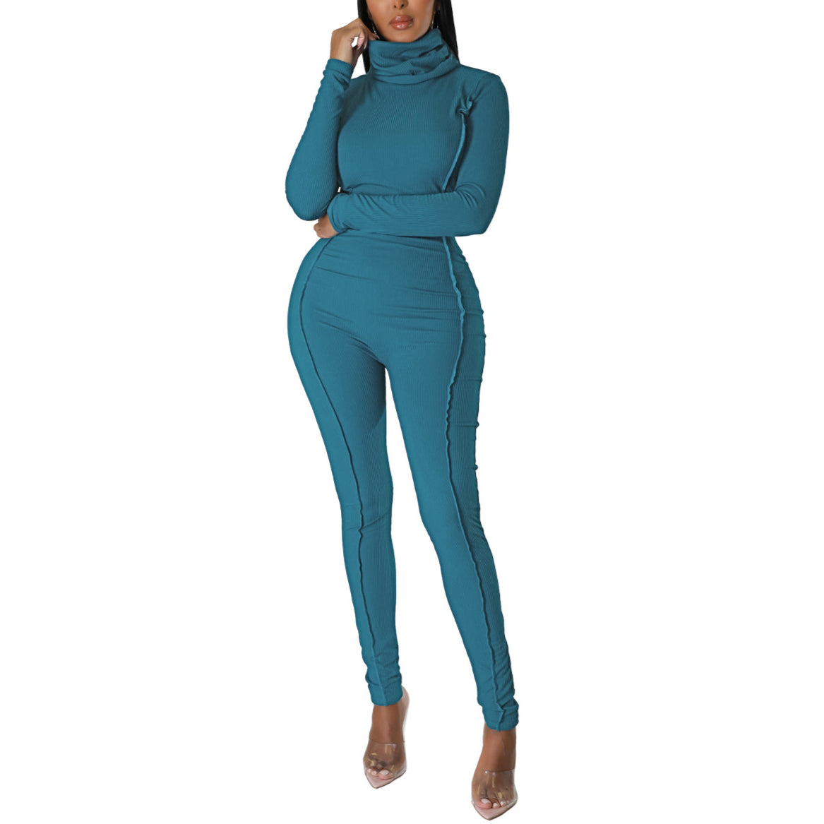 Solid Color Long Sleeve Turtleneck Fashion Women Jump-Suit Wholesale Jumpsuits