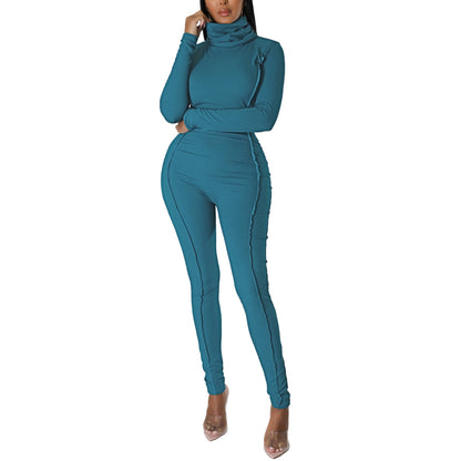 Solid Color Long Sleeve Turtleneck Fashion Women Jump-Suit Wholesale Jumpsuits