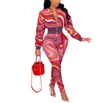 Casual Fashion Print Color Contrast Slim Fit Zipper Jacket Leggings Set Wholesale Women Clothing