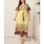 Wholesale Women'S Plus Size Clothing Contrast Print V-Neck Large Swing Temperament Dress