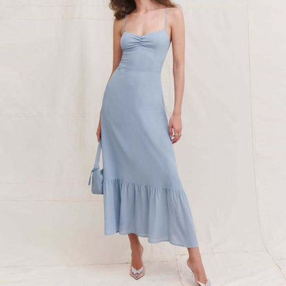 Solid Color Elegant Sundresses Ruffles Pleated Sling Dress Sexy Wholesale Dresses