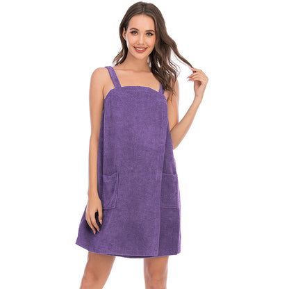 Women Bath Bathrobe With Pocket Sling Bath Dress Wholesale Loungewear