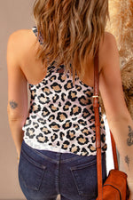 Leopard Print Sleeveless U Neck Wholesale Tank Tops for Summer