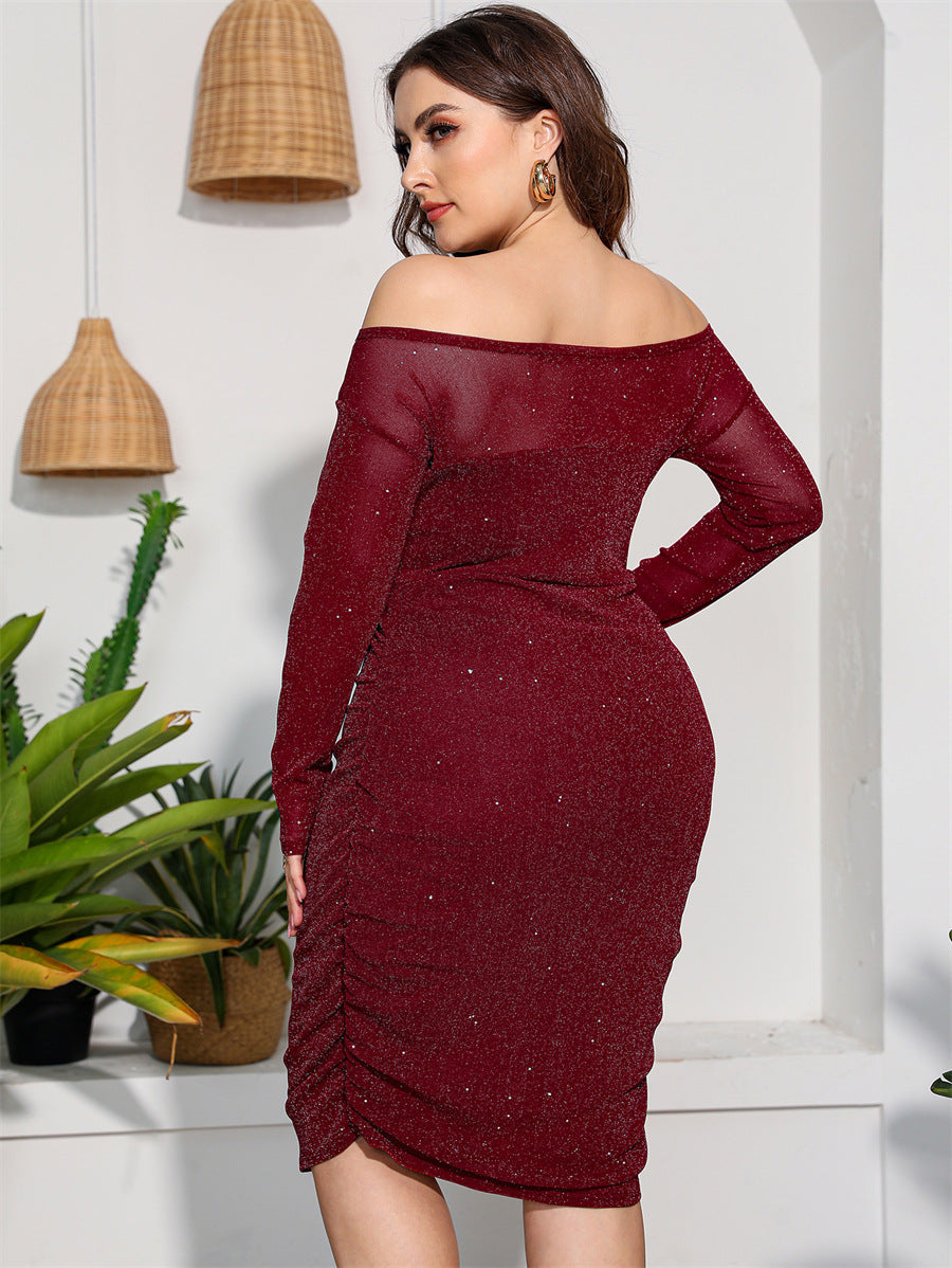 Off Shoulder Long Sleeve Sexy Slim Fit Curvy Dresses Wholesale Plus Size Clothing