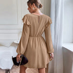 Ruffled Round Neck Long-Sleeve A-Line Dress Wholesale Dresses