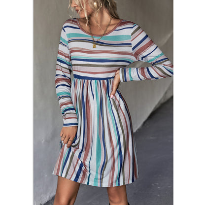 Classic Simple Casual Long-Sleeved Striped Color Contrast Dress Wholesale Dresses