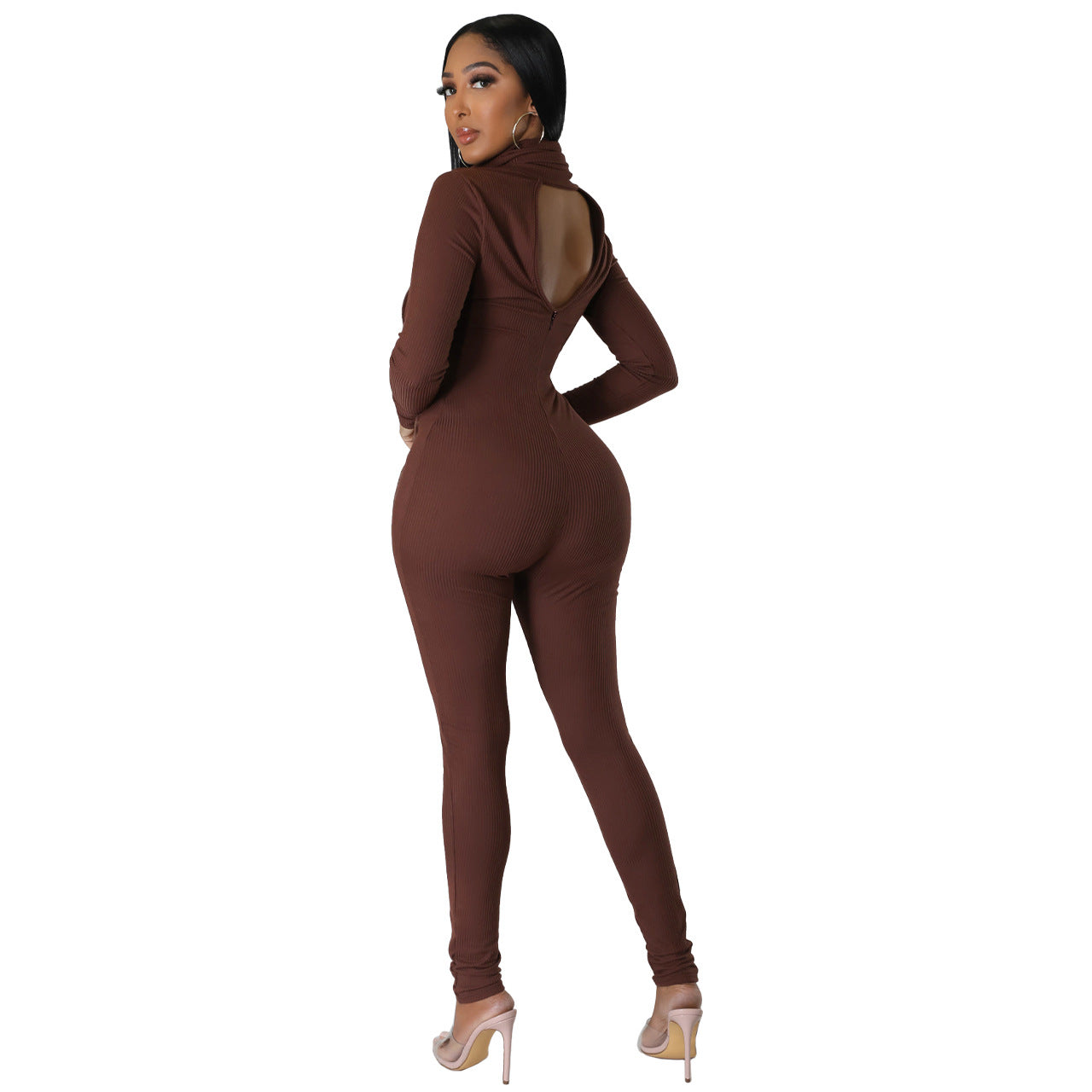 Solid Color Long Sleeve Turtleneck Fashion Women Jump-Suit Wholesale Jumpsuits