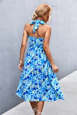 Halterneck Floral Printed Resort Off Shoulder Ruffled Dress Holiday Wholesale Dresses
