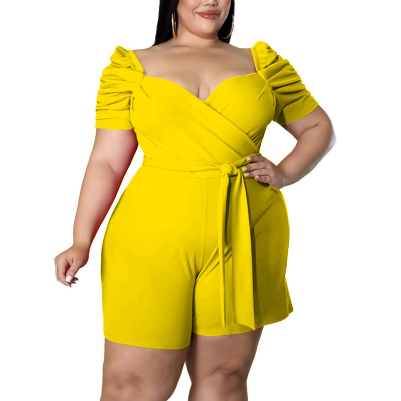 Solid Color Women Curvy Rompers Wholesale Plus Size Clothing
