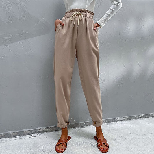 Solid Color Casual Cotton Linen Harem Pants Wholesale Women Trousers SPN538068