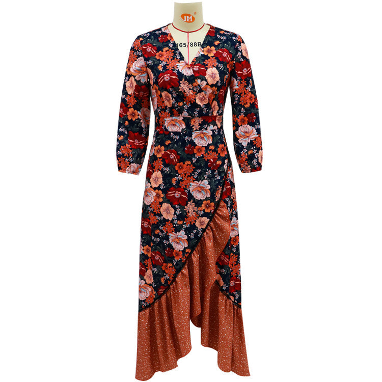 Vintage Floral Print Ruffled Dress Wholesale Maxi Dresses