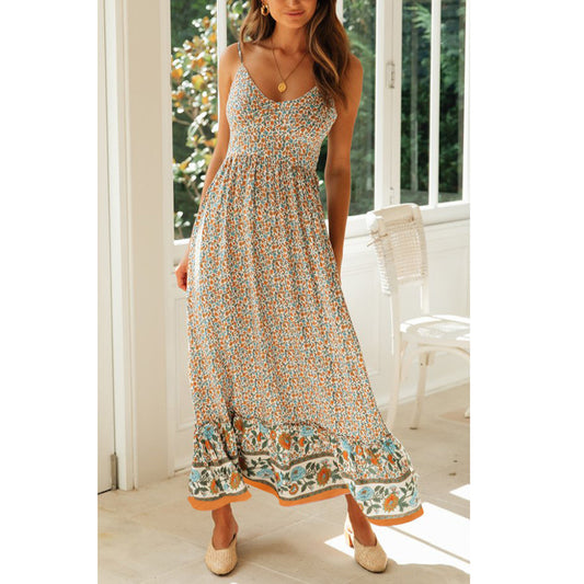 Sundresses Boho Style Print Deep-V Neck Sling Sexy Swing Maxi Dresses Wholesale Bohemian Dress For Women