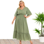 Polka Dot Print V Neck Lotus Leaf Sleeve Curve Maxi Dresses Casual Ruffles Dress Wholesale Plus Size Clothing