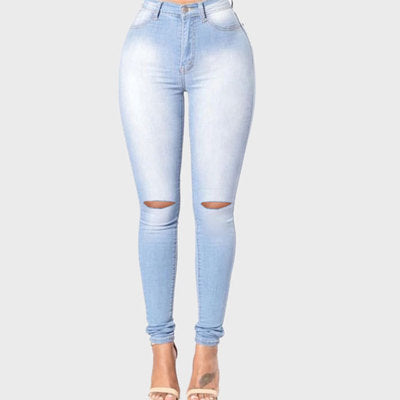 Slender Skinny Ripped Denim Trousers Trendy Wholesale Jeans