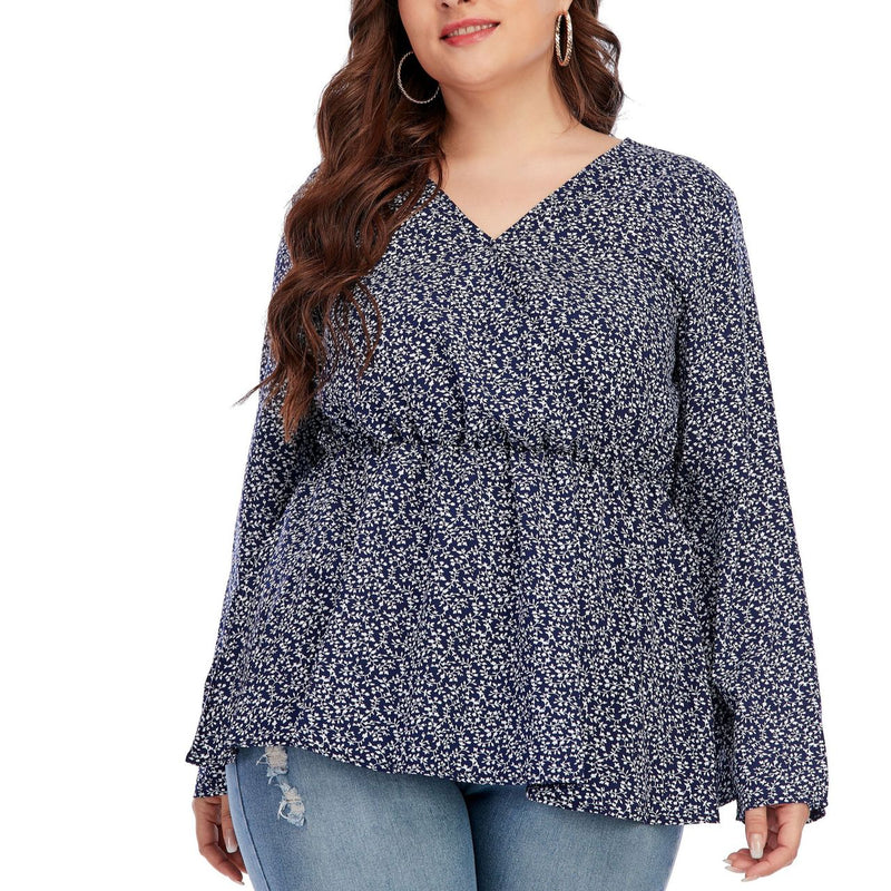 Loose Printed Casual Curvy Women Tunic Tops Wholesale Plus Size Clothing