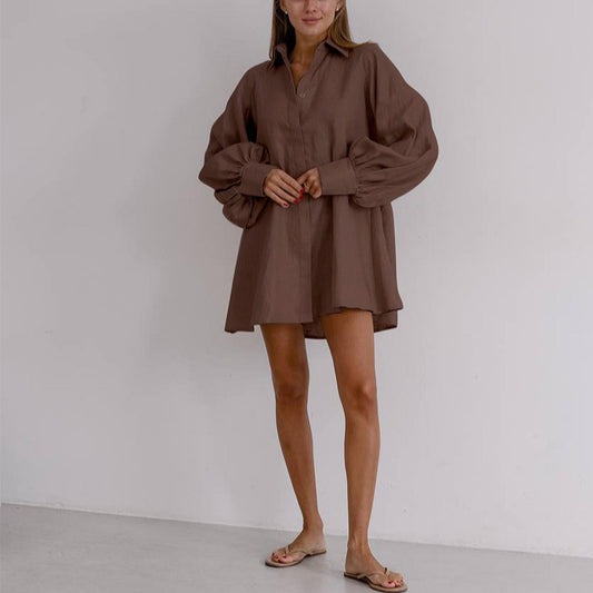 Loose Solid Color Long-Sleeved Niche Fashion Shirt Dress Wholesale Dresses