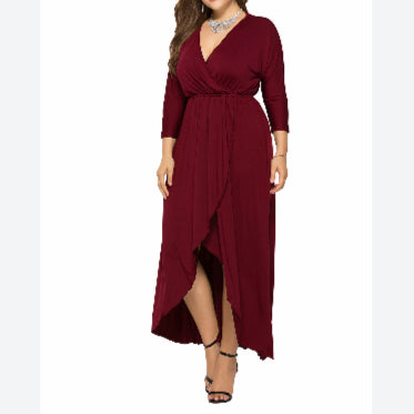 V Neck Solid Color Wholesale Plus Size Dresses Evening Dresses Xmas dresses