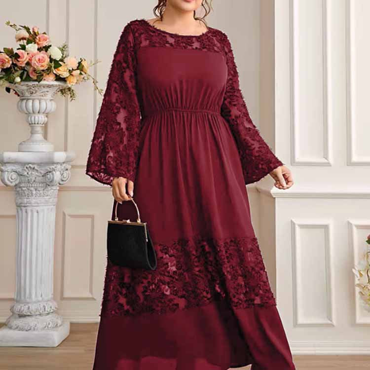 Solid Color Jacquard Curvy Maxi Dresses Wholesale Plus Size Clothing